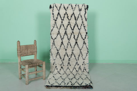 Moroccan Berber Rug - 2.3 x 6.4 ft | Handwoven Ivory & Black Diamond Carpet