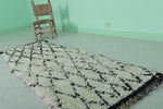 Moroccan Berber Rug - 2.3 x 6.4 ft | Handwoven Ivory & Black Diamond Carpet