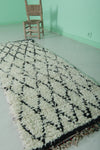 Moroccan Berber Rug - 2.3 x 6.4 ft | Handwoven Ivory & Black Diamond Carpet