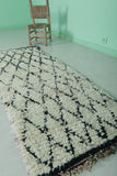 Moroccan Berber Rug - 2.3 x 6.4 ft | Handwoven Ivory & Black Diamond Carpet