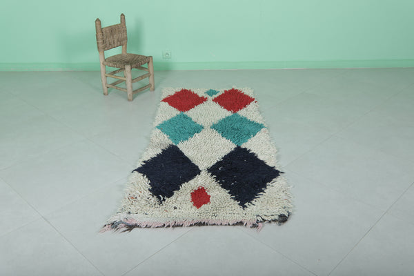 Bold Moroccan berber rug - 2.6 x 6.1 ft | Handwoven diamond pattern