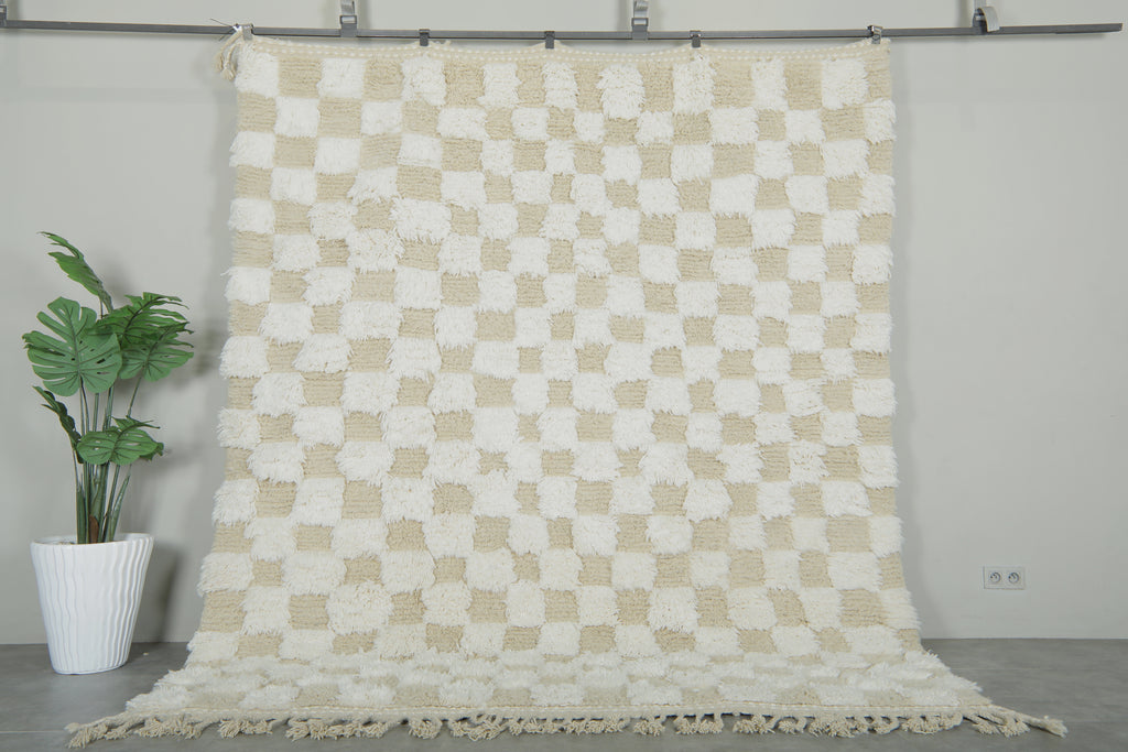 Checkered Moroccan rug  8.2 feet x 9.6 feet - Handmade