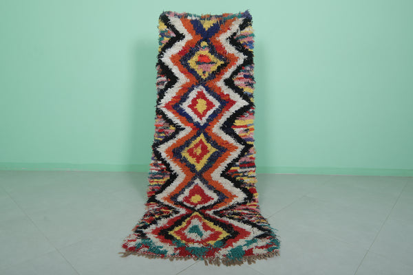 Bohemian Moroccan hallway runner – Multicolor zigzag diamond pattern | 2.6 x 7 FT