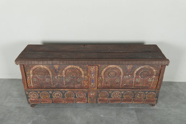 Vintage Moroccan chest - Handcrafted painted design 22 x 51.5 x 13.7 in