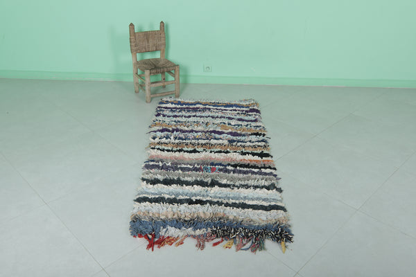 Handmade boucherouite berber Moroccan rug – 2.6 x 5.6 ft | Vibrant striped boho style