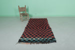 Authentic Moroccan Berber Boucherouite Shag Rug - 2.6 FT X 5.5 FT | Bold Red & Black Checkered Pattern