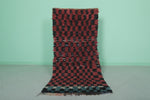 Authentic Moroccan Berber Boucherouite Shag Rug - 2.6 FT X 5.5 FT | Bold Red & Black Checkered Pattern