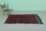 Authentic Moroccan Berber Boucherouite Shag Rug - 2.6 FT X 5.5 FT | Bold Red & Black Checkered Pattern