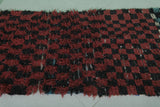 Authentic Moroccan Berber Boucherouite Shag Rug - 2.6 FT X 5.5 FT | Bold Red & Black Checkered Pattern