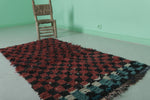 Authentic Moroccan Berber Boucherouite Shag Rug - 2.6 FT X 5.5 FT | Bold Red & Black Checkered Pattern