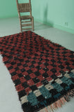 Authentic Moroccan Berber Boucherouite Shag Rug - 2.6 FT X 5.5 FT | Bold Red & Black Checkered Pattern