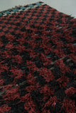 Authentic Moroccan Berber Boucherouite Shag Rug - 2.6 FT X 5.5 FT | Bold Red & Black Checkered Pattern