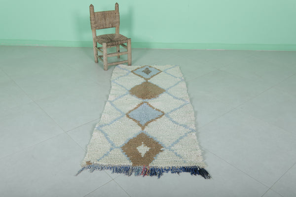 Soft blue and beige Moroccan berber Rug 2.2 X 5.3 Feet - Handmade diamond pattern