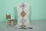 Soft Blue and Beige Moroccan Berber Rug 2.2 X 5.3 Feet - Handmade Diamond Pattern