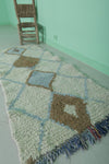 Soft Blue and Beige Moroccan Berber Rug 2.2 X 5.3 Feet - Handmade Diamond Pattern