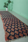 Vintage Handmade Runner Rug – 3.1 x 12.8 FT, Long Moroccan Hallway Carpet