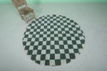 Round Green and White Checkered Moroccan Wool Rug - 5 ft