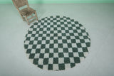 Round Green and White Checkered Moroccan Wool Rug - 5 ft