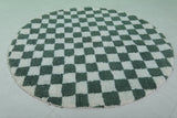 Round Green and White Checkered Moroccan Wool Rug - 5 ft