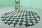 Round Green and White Checkered Moroccan Wool Rug - 5 ft