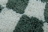 Round Green and White Checkered Moroccan Wool Rug - 5 ft