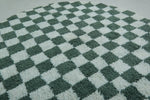 Round Green and White Checkered Moroccan Wool Rug - 5 ft