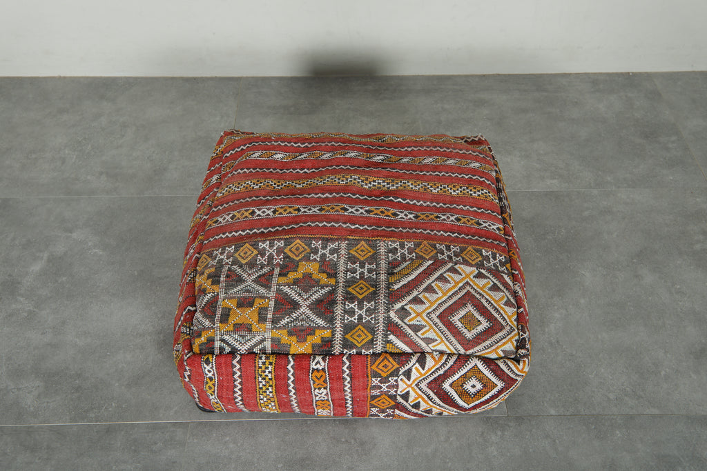 Multicolor & geometric Moroccan kilim pouf