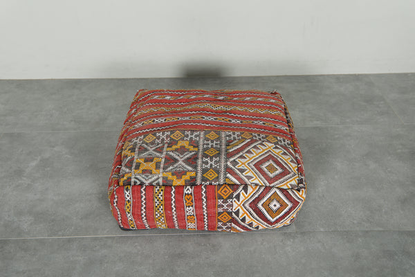 Multicolor & geometric Moroccan kilim pouf
