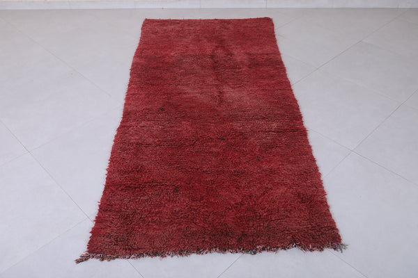 3.4 x 7.4 FT Red Moroccan berber rug | Minimalist handmade carpet | Authentic artisan design