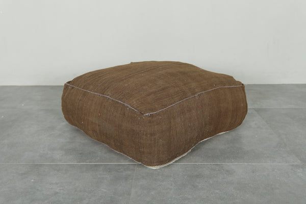 Brown Moroccan kilim pouf - Handwoven wool floor