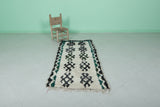 Traditional Moroccan Berber Rug - 2.5 x 5.9 ft Bold Black and Green Pattern