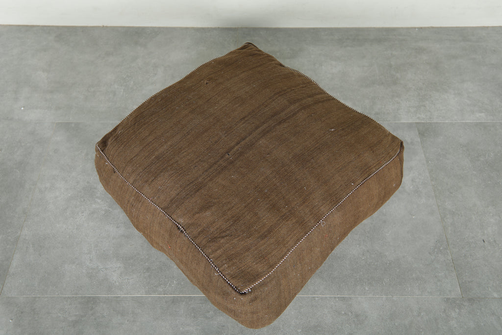 Brown Moroccan kilim pouf - Handwoven wool floor
