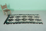 Traditional Moroccan Berber Rug - 2.5 x 5.9 ft Bold Black and Green Pattern