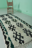 Traditional Moroccan Berber Rug - 2.5 x 5.9 ft Bold Black and Green Pattern