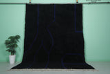 8.2 x 10.8 FT Moroccan Black Rug with Subtle Blue Lines – Modern Geometric Design