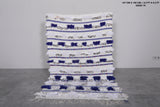 Handmade Moroccan Berber Wedding Blanket - 3.5 FT X 5.2 FT, White and Blue