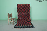 Authentic Moroccan Berber Boucherouite Shag Rug - 2.6 FT X 5.5 FT | Bold Red & Black Checkered Pattern