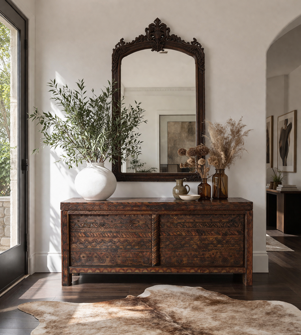 Vintage Moroccan chest H 2.7 FT x W 6.6 FT x D 2.3 FT