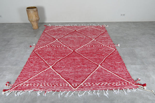 Custom red flatwoven Moroccan rug - Ivory diamond geometric design