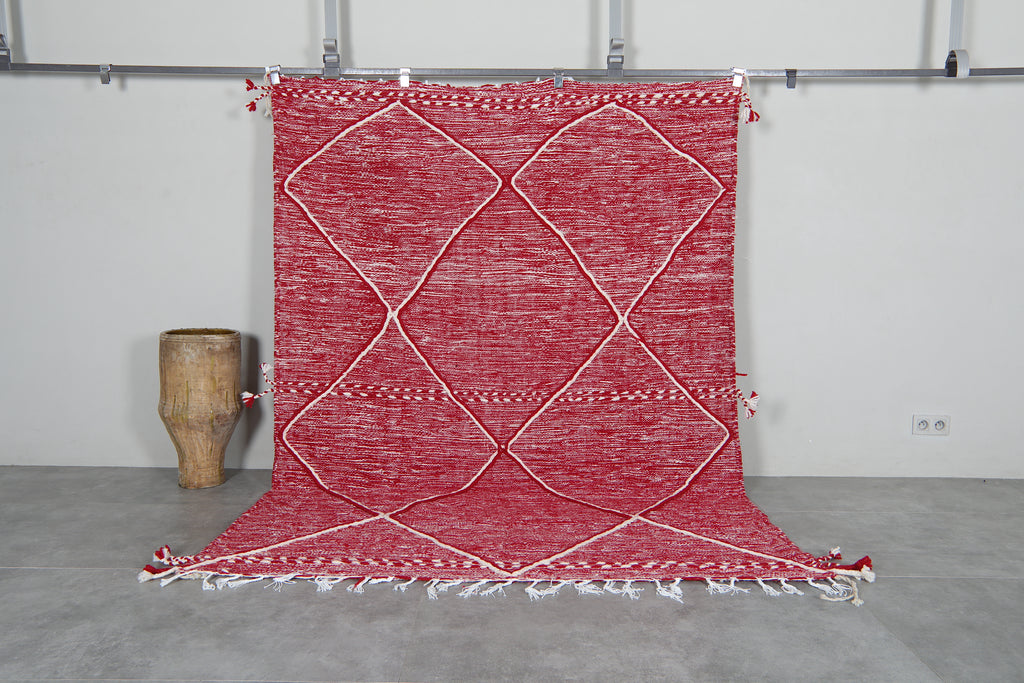 Custom red flatwoven Moroccan rug - Ivory diamond geometric design