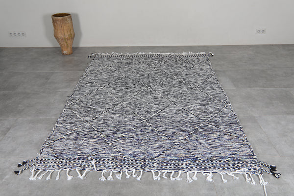 Custom black and ivory flatwoven Moroccan rug with geometric pattern