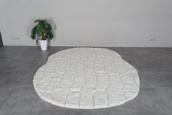 Ivory textured Moroccan rug – Handmade wool shag rug – Organic shape Berber rug – 3D geometric white rug – Custom size rug
