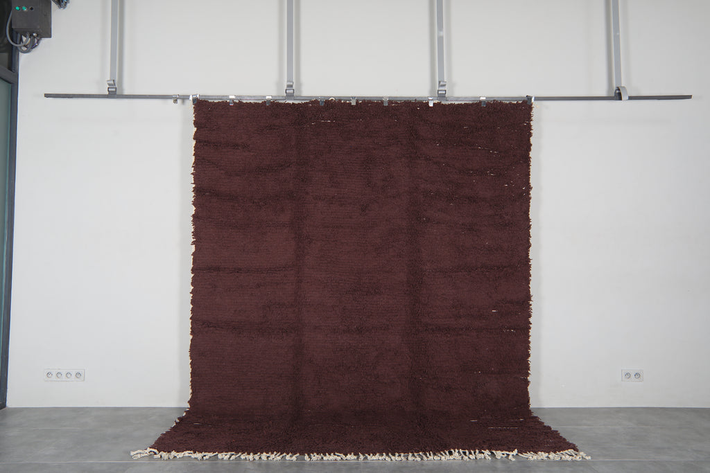 Chocolate Brown Moroccan Rug 8 x 10 Feet – Solid Wool Shag Rug – Handmade Berber Carpet