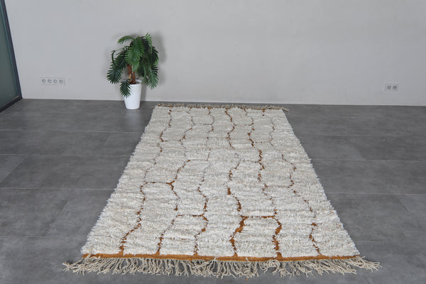 Ivory Moroccan Rug 5 x 9.3 Feet – Caramel Abstract Wool Shag Rug – Handmade Berber Carpet