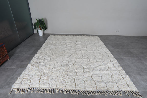 Ivory Moroccan Rug 8.3 x 10.2 Feet – Textured Abstract Wool Shag Rug – Handmade Berber Carpet