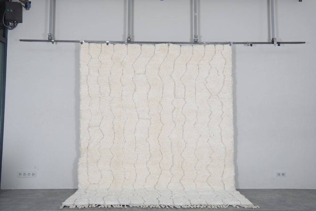 Ivory Moroccan Rug 8.3 x 10.2 Feet – Textured Abstract Wool Shag Rug – Handmade Berber Carpet