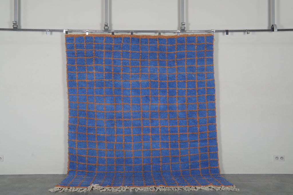 Blue Moroccan rug - Handmade custom rug - Geometric Berber rug - Moroccan area rug - Blue orange rug - Wool rug - Custom size rug
