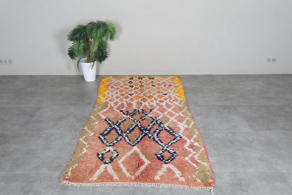 Colorful Moroccan rug - Pink, yellow & olive tribal design - 3.7 FT X 7.7 FT