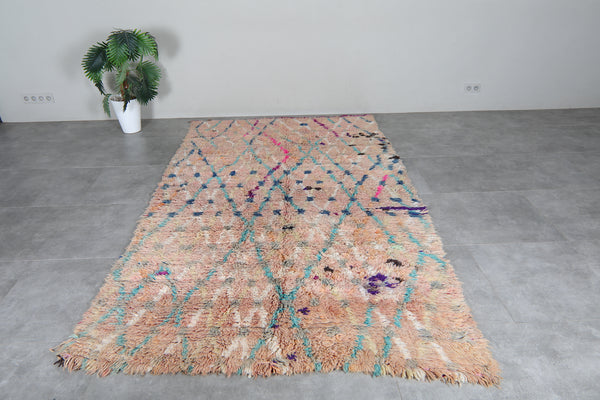 Peach Moroccan rug with colorful geometric accents - 5.8 FT X 9.8 FT