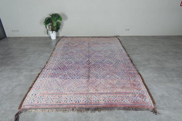 Vintage Moroccan rug with blush and blue diamond pattern - 6.7 FT X 10.9 FT